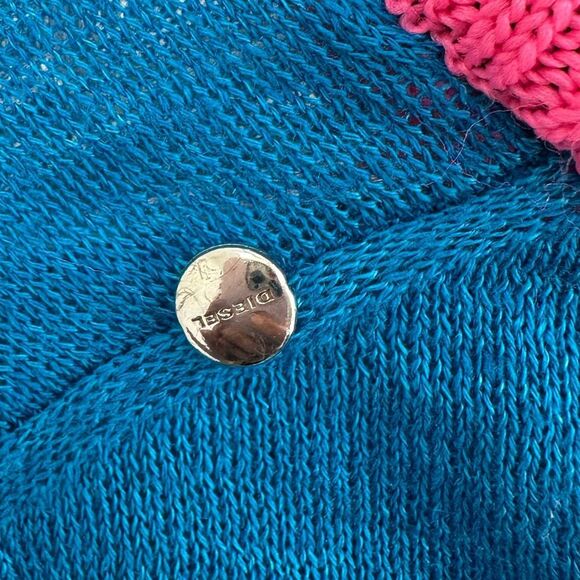 Diesel 100% Linen Crew Neck Long Sleeve Sweater Pink & Blue Contrast Collar S - Picture 12 of 12